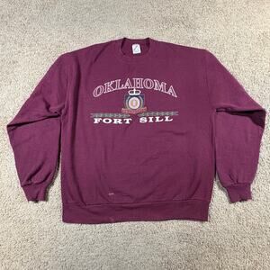VTG Oklahoma‎ Tradition Fort Sill Sweatshirt Mens Large Jerzees Maroon Crewneck